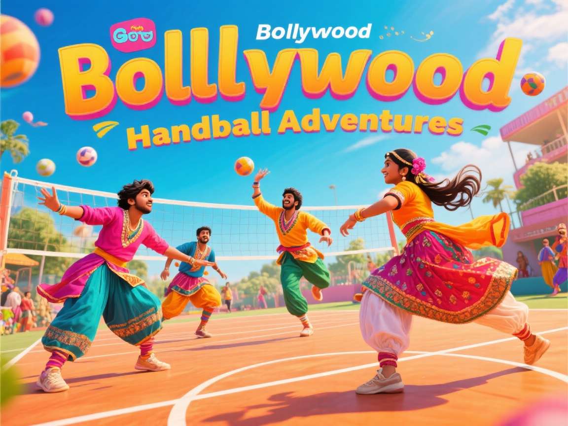 Bollywood Handball Adventures game cover showing Indian handball players in traditional attire